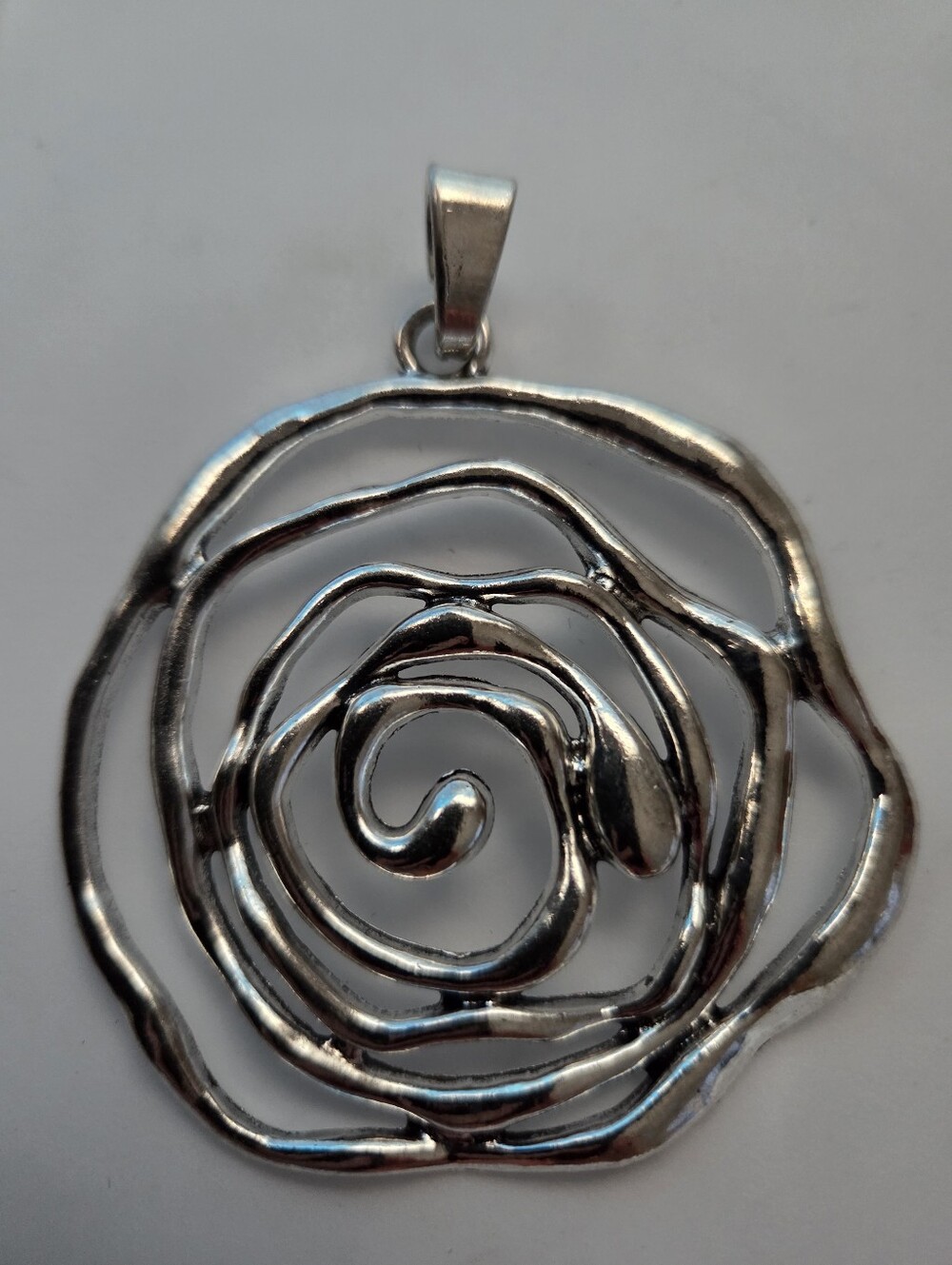 Silvertone Spiral Rose Pendant - Women Jewelry